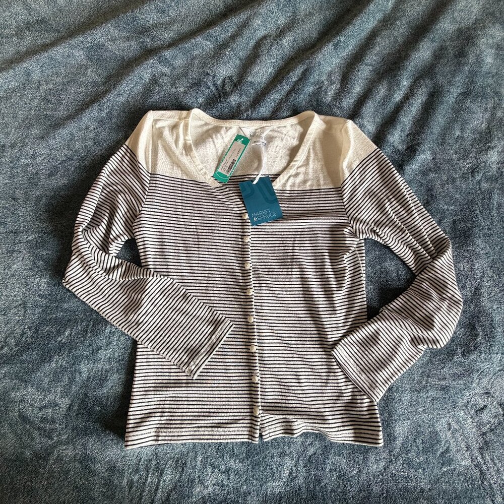 Market & Spruce Cream and Black Striped Button-Front Cardigan no tags